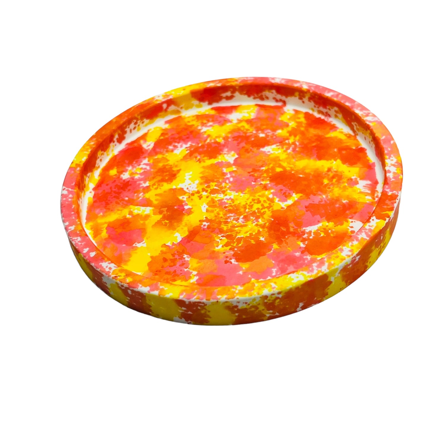 JenDore Bandeja de tocador circular de cerámica hecha a mano en amarillo y naranja Summer Vibes