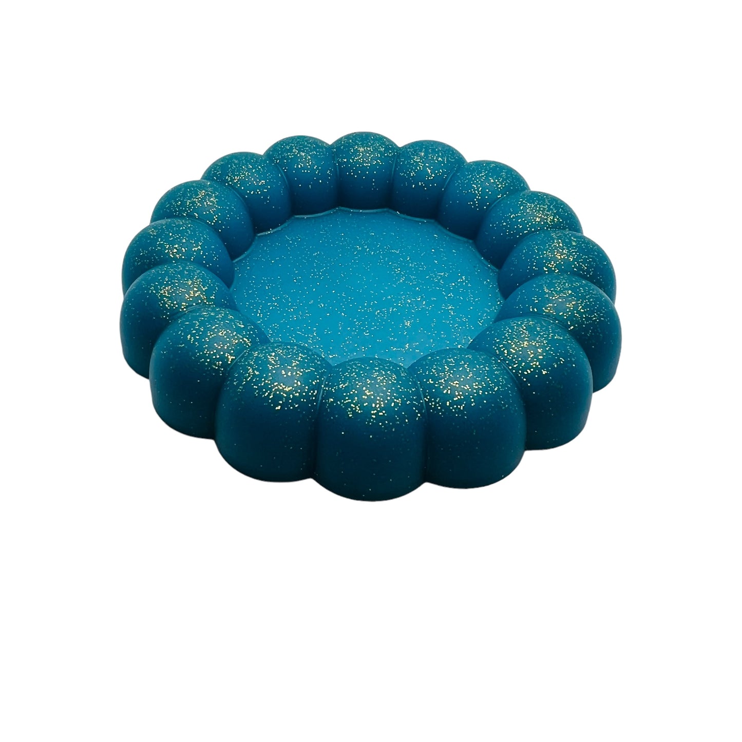 JenDore Handmade Blue Golden Glitter Bubbly Charm Circular Vanity Tray