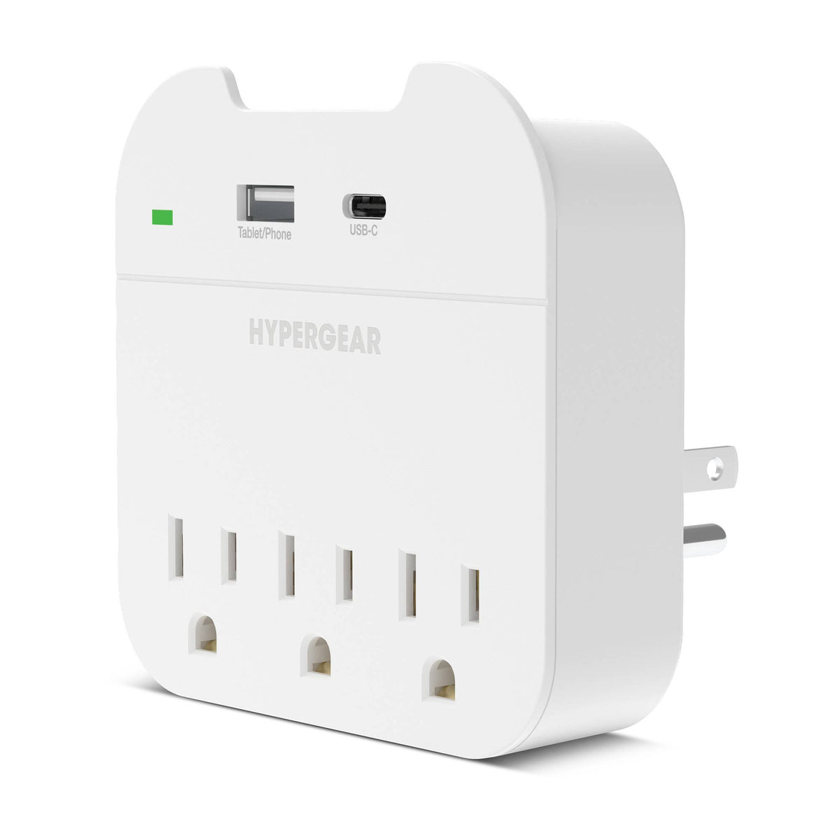 HyperGear Multi Plug 5-Device Wall Outlet Extender with USB-C & USB-A – White