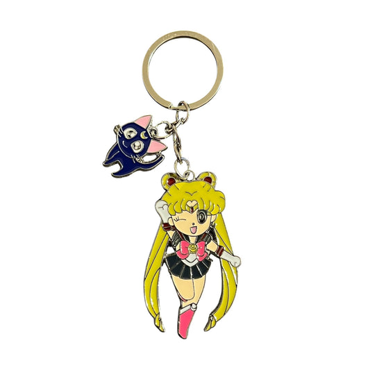 JenDore Anime Magical Girl Keychain with kawaii golden-haired character and colorful enamel design, made of zinc alloy
