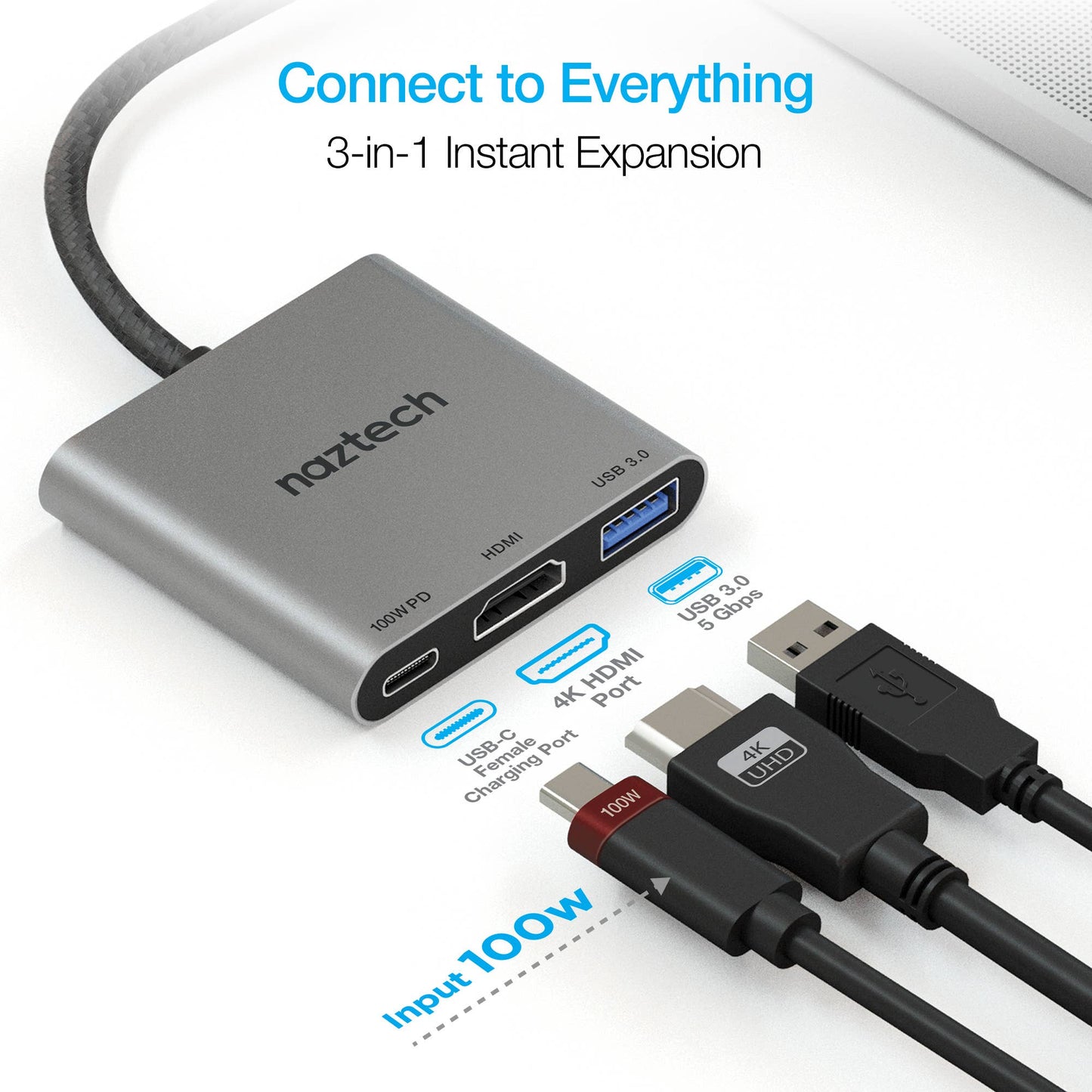HyperGear MaxDrive 3 Universal USB-C Hub – 100W PD, 4K HDMI & USB 3.0 – Space Gray