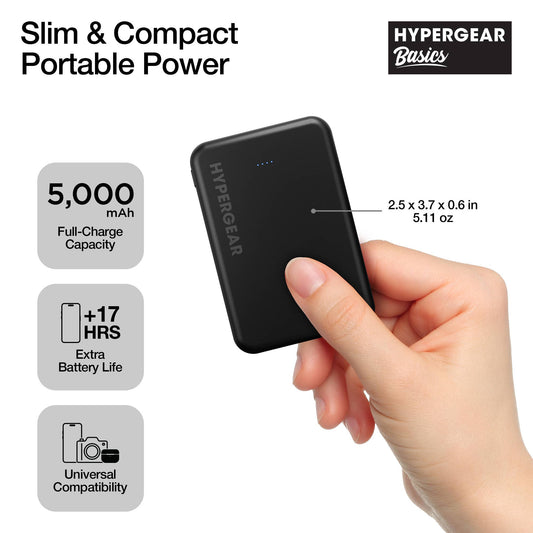HyperGear 5,000mAh Slim 20W USB-C Fast Charge Power Bank – Dual-Port