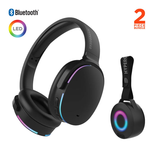 HyperGear Light-Up Speaker + Wireless Headphones Bundle – Black