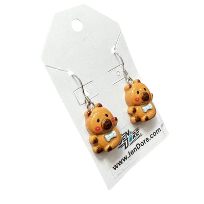 Handmade capybara earrings with hypoallergenic stainless steel hooks, lightweight dangle jewelry by JenDore.