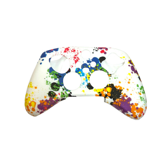 JenDore colorful splatter anti-slip silicone grip cover compatible with Xbox Series X wireless controllers. Bright design improves grip and protection.