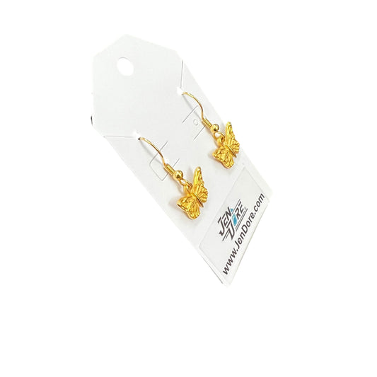 Handmade gold butterfly earrings with 18K gold plated stainless steel hooks.