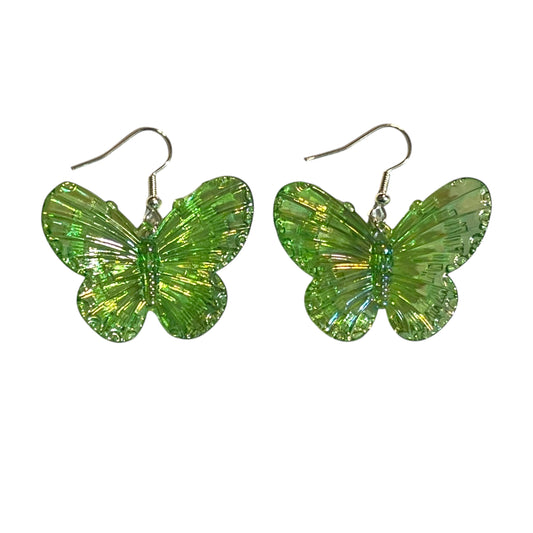 JenDore handmade green iridescent butterfly earrings – lightweight dangle earrings inspired by anime and kawaii style