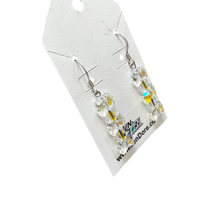 Handmade iridescent clear stacked mini bow stainless steel earrings by JenDore