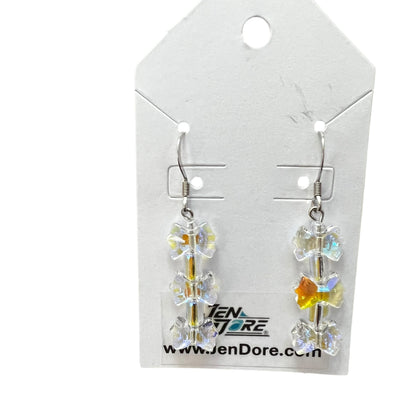 Handmade iridescent clear stacked mini bow stainless steel earrings by JenDore