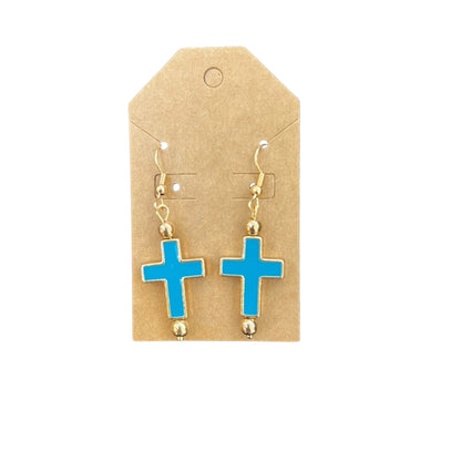 JenDore Handmade Metal Teal Gold Cross Earrings