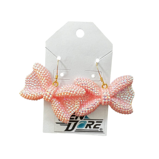 Handmade light pink bow earrings with 18K gold plated stainless steel hooks.