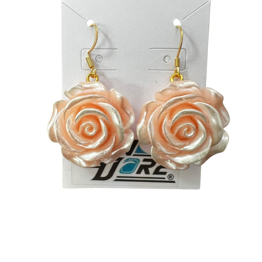 Handmade light pink rose earrings with 18K gold plated stainless steel hooks.