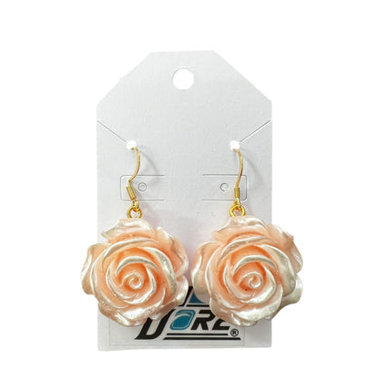 Handmade light pink rose earrings with 18K gold plated stainless steel hooks.