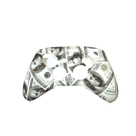 JenDore money-themed anti-slip silicone grip cover compatible with Xbox Series X wireless controllers. Features bold print, added grip, and durable silicone protection.