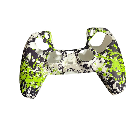 JenDore splatter lime green black white silicone anti‑slip grip cover compatible with PS5 wireless controller
