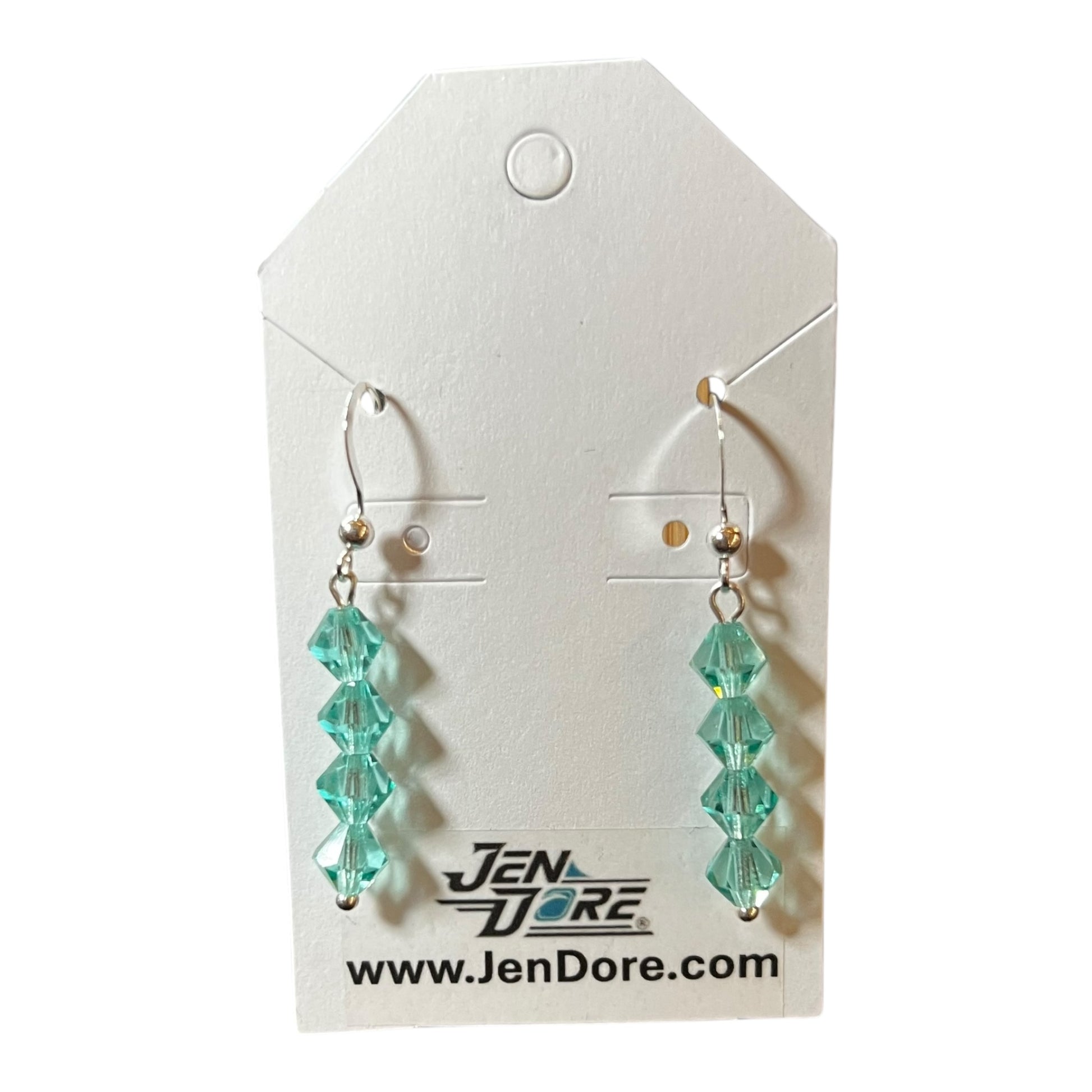 JenDore sterling silver hook dangle earrings with Caribbean Sea Czech crystal bicones