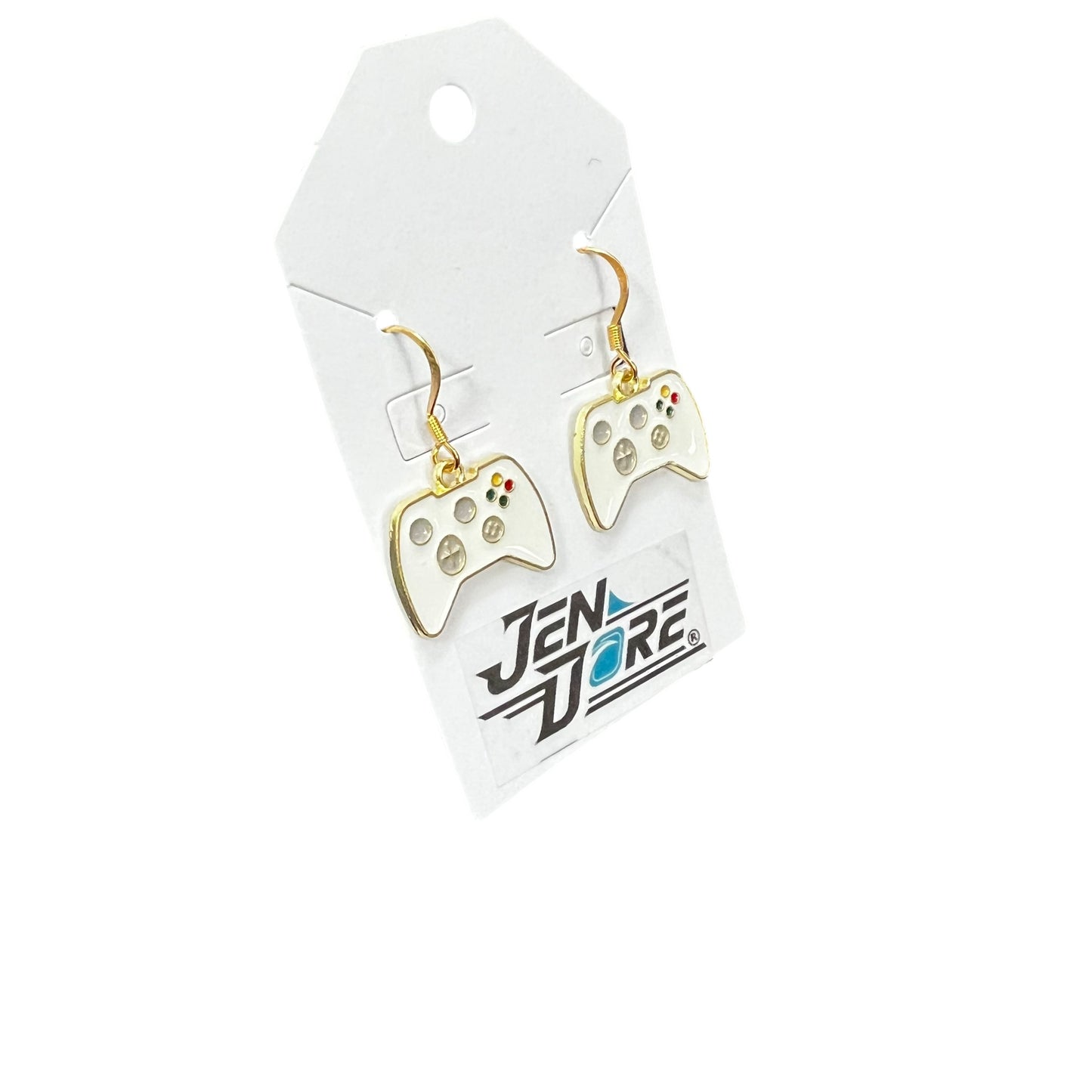 JenDore Handmade White Gaming Controller 18K Gold Plated Stainless Steel Earrings Hypoallergenic Lightweight Jewelry