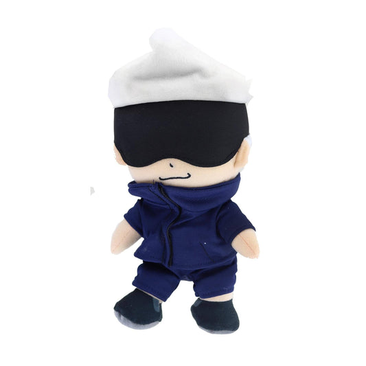 A plush toy doll with a white hat, black blindfold, beige face, and navy blue outfit, shown against a plain white background.