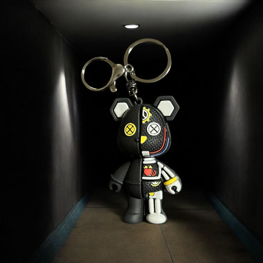 JenDore Mecha Bear Keychain made of silicone with half teddy and half cyborg design