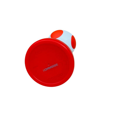Red and white dumbbell-shaped object on a white background