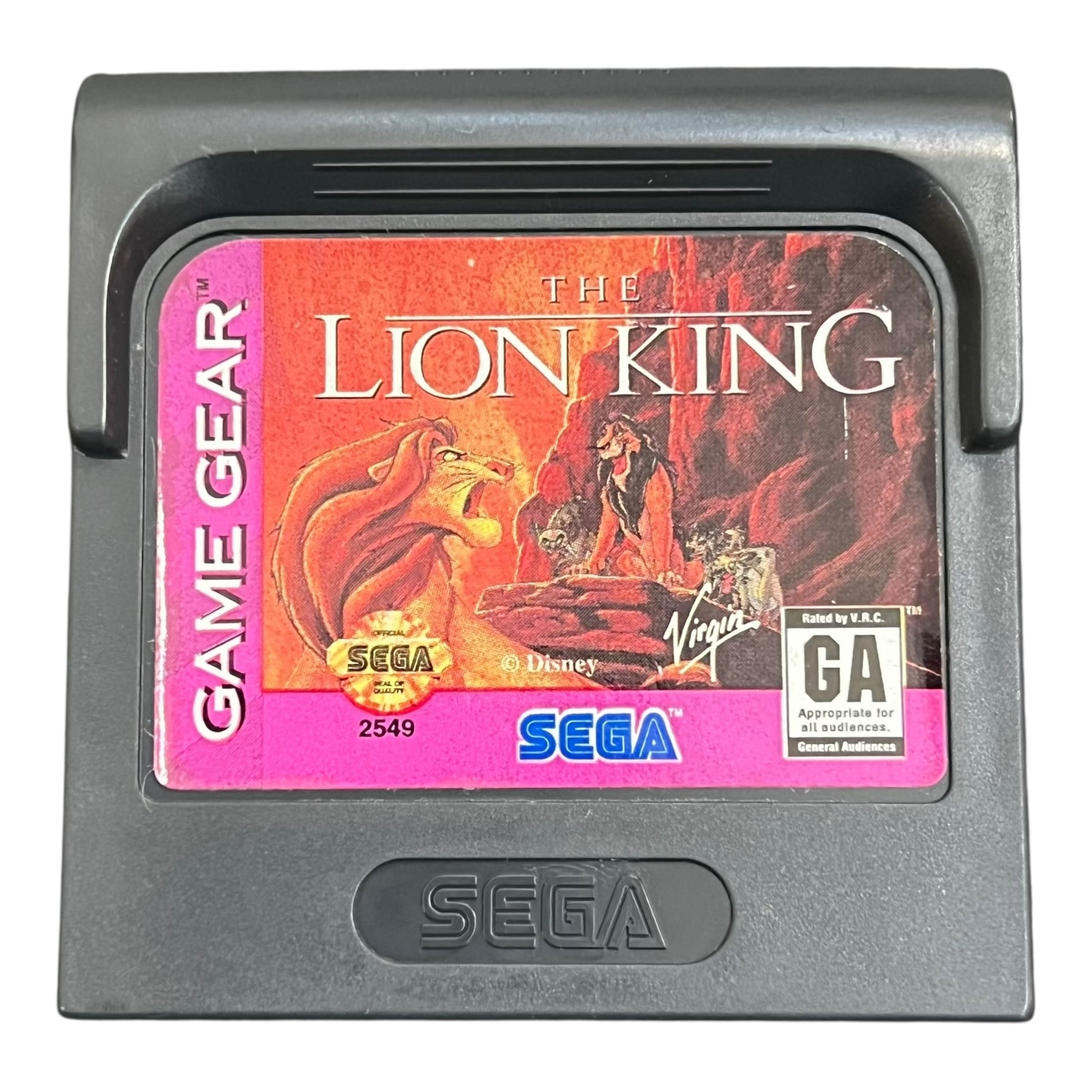 Sega Game Gear cartridge of 'The Lion King' with vibrant artwork on a white background