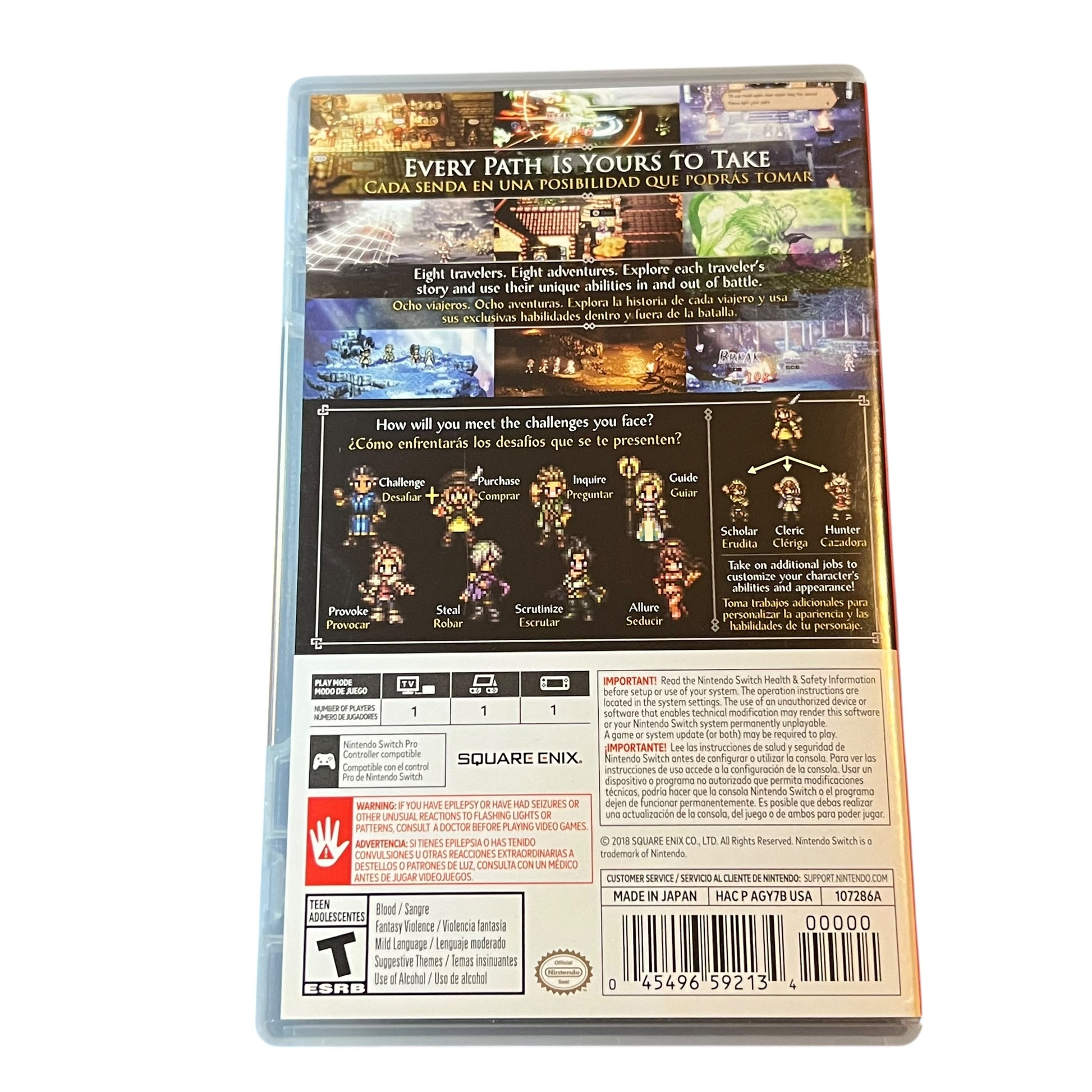 Used Octopath Traveler Nintendo Switch game with original case, preowned and tested, available from JenDore in Norfolk, VA.