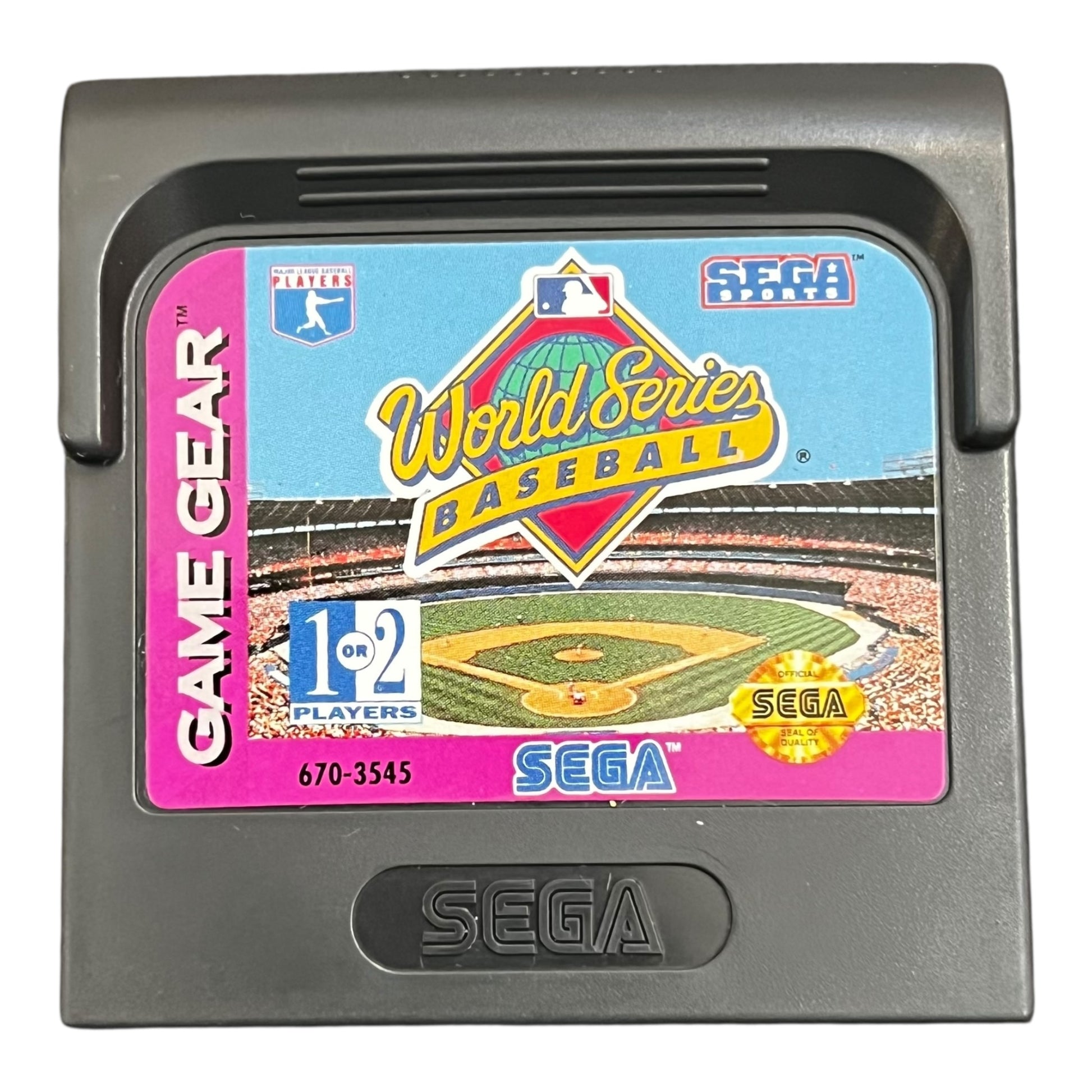 Sega Game Gear cartridge for World Series Baseball on a white background