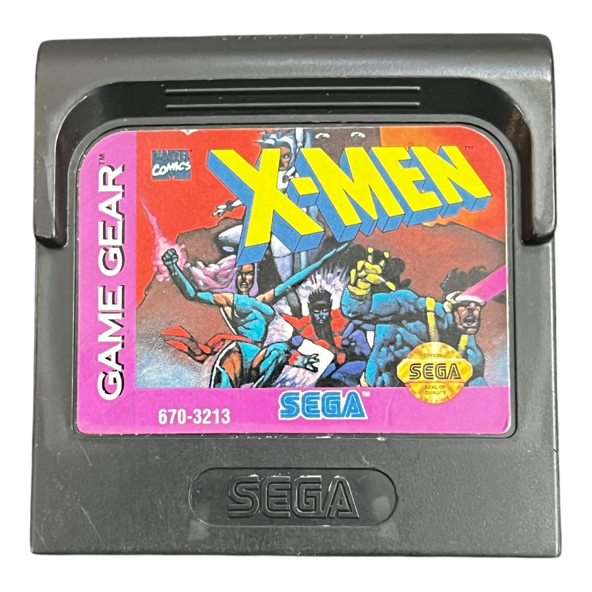 Sega Game Gear cartridge featuring the X-Men game on a white background
