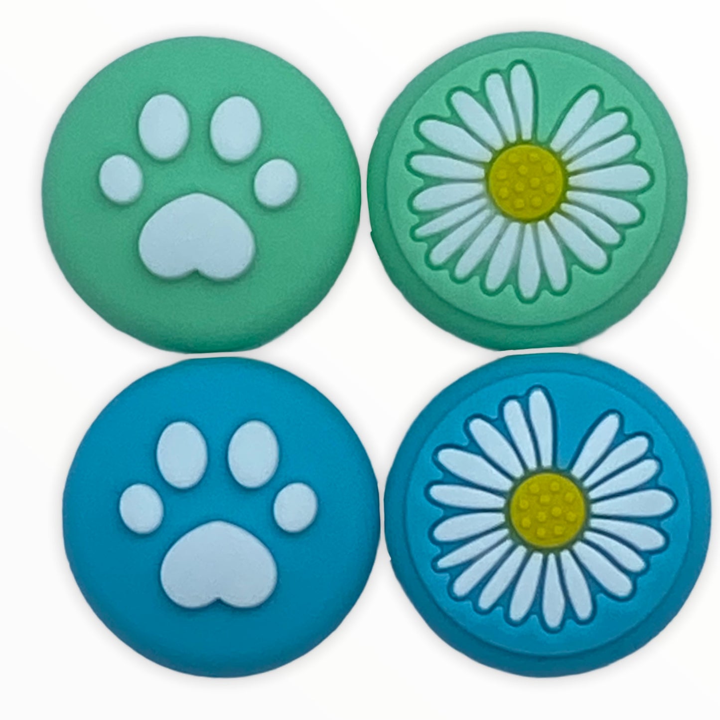 JenDore Blue Green 4Pcs Paw Flower Silicone Thumb Grip Caps for Nintendo Switch