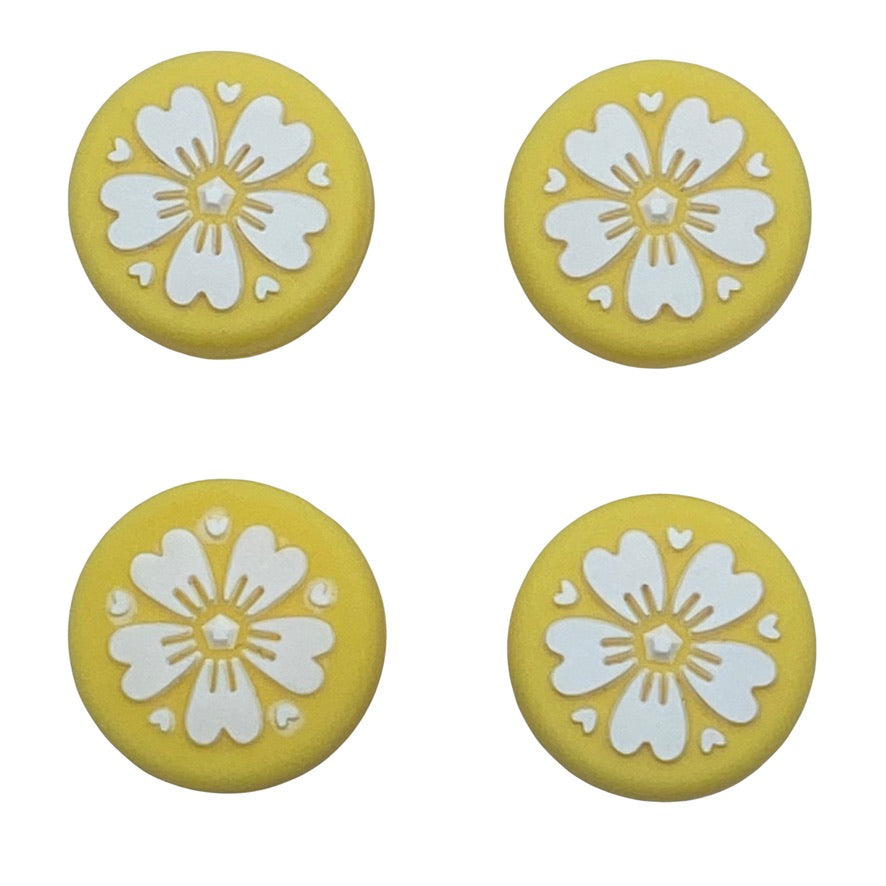 JenDore Yellow Sakura Flowers 4Pcs Silicone Thumb Grip Caps for Nintendo Switch