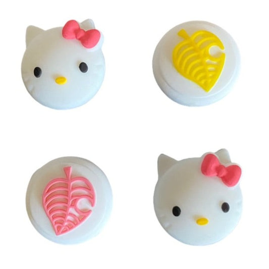 JenDore Hello Kitty Pink Yellow Leaf 4Pcs Silicone Thumb Grip Caps for Nintendo Switch