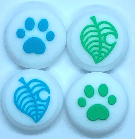 JenDore Blue Green & White 4Pcs Leaf Paw Silicone Thumb Grip Caps Animal Crossing for Nintendo Switch