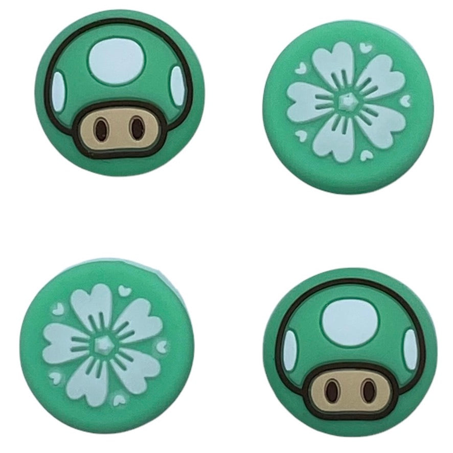 JenDore Green Mushrooms Sakura Flowers 4Pcs Silicone Thumb Grip Caps for Nintendo Switch