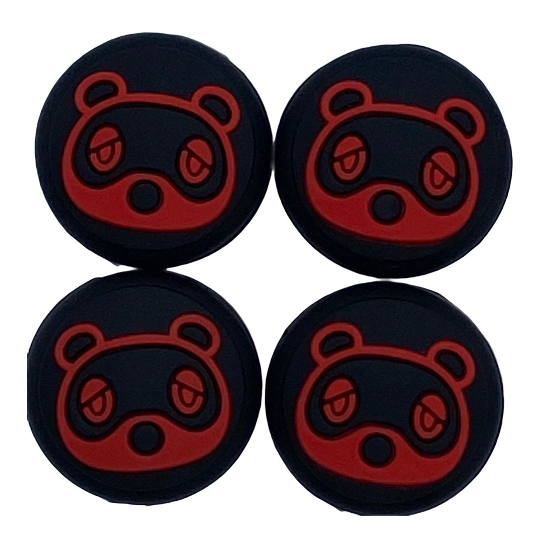JenDore Red & Black 4Pcs Raccoon Silicone Thumb Grip Caps for Nintendo Switch