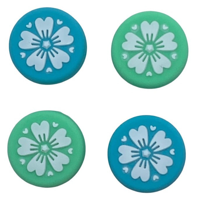 JenDore Sakura Flowers Blue Green 4Pcs Silicone Thumb Grip Caps for Nintendo Switch / NS Lite