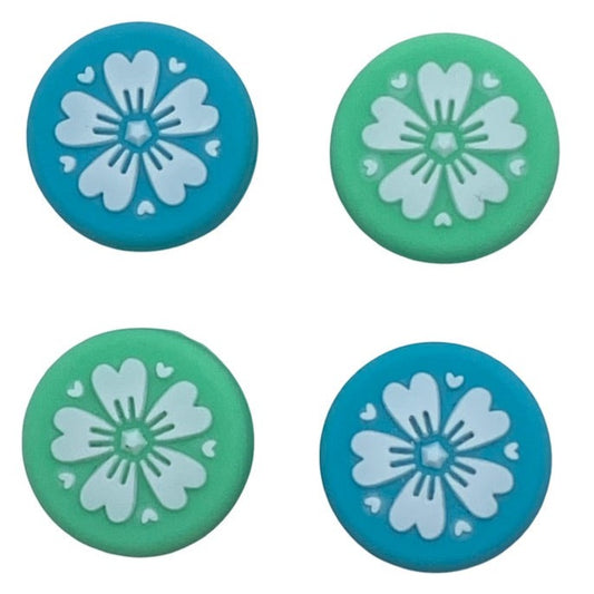 JenDore Sakura Flowers Azul Verde 4 Piezas Tapas de Silicona para Agarre del Pulgar para Nintendo Switch/NS Lite