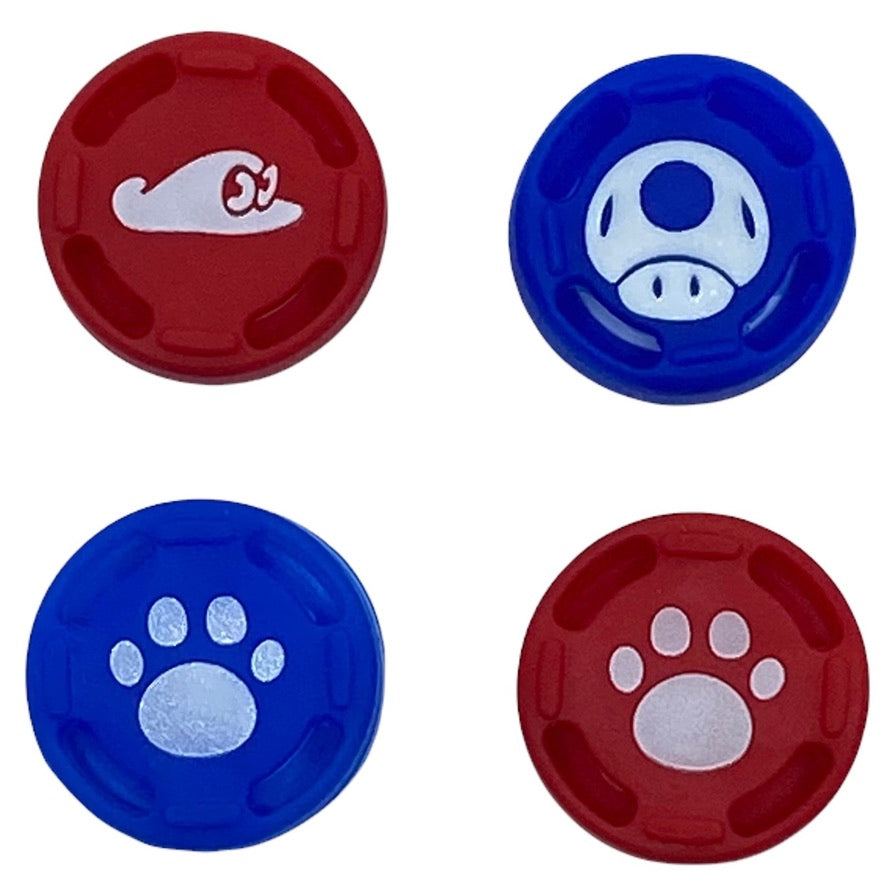 JenDore Mario Blue Mushroom Red Hat 4Pcs Capuchons de poignée en silicone pour Nintendo Switch / NS Lite