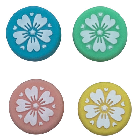 Jendore Sakura Fleurs Jaune Rose Bleu Vert 4Pcs Capuchons de Poignée en Silicone pour Nintendo Switch / NS Lite