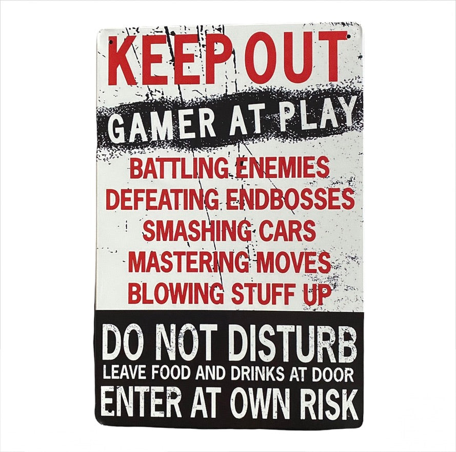 JenDore 12x8 Keep out! Gamer at Play Metal Tin Poster Wall Art Gaming Sign