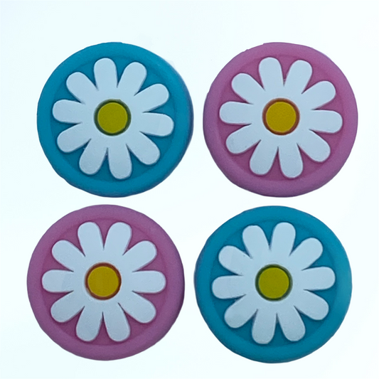 JenDore Rosa y Azul 4 Piezas Flor #2 Tapas de Silicona para Agarre del Pulgar para Nintendo Switch