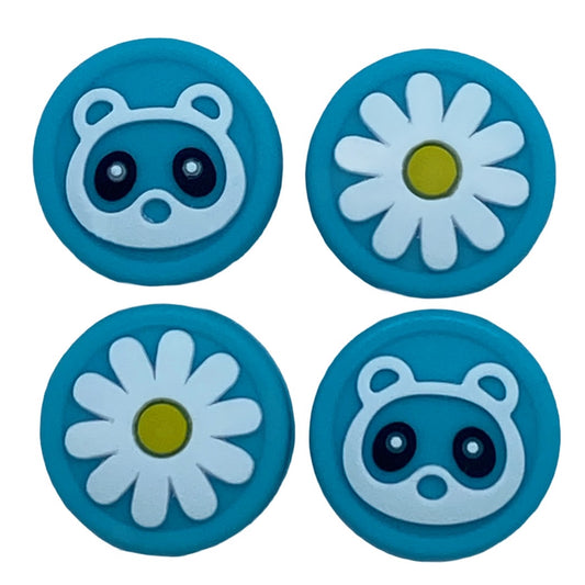 JenDore Blue 4Pcs Flower Raccoon Animal Crossing Silicone Thumb Grip Caps for Nintendo Switch