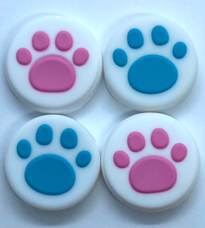 JenDore Pink Blue & White 4Pcs Paw Silicone Thumb Grip Caps for Nintendo Switch