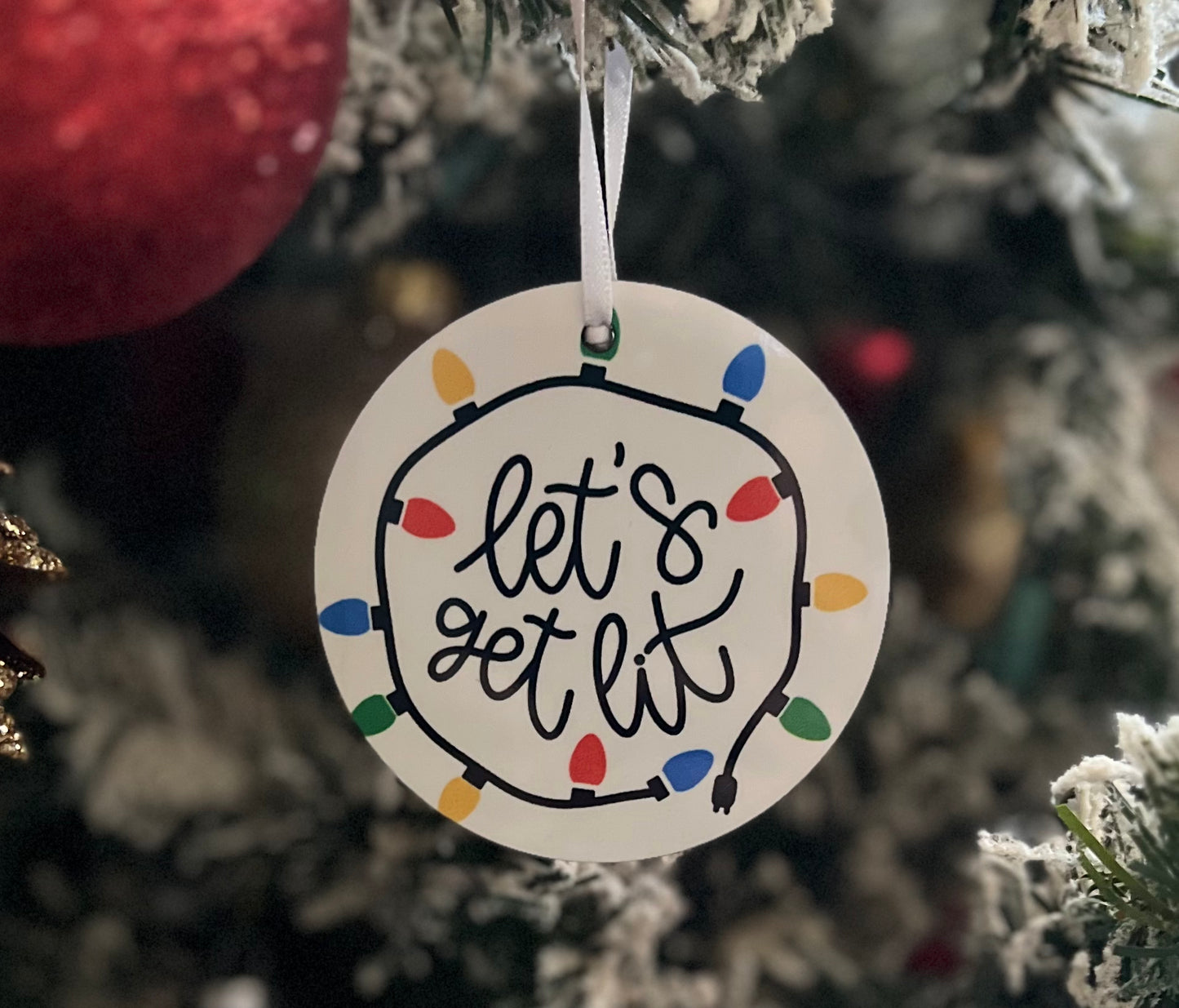 JenDore Handmade "let's get lit" Wood Christmas Holiday Ornament