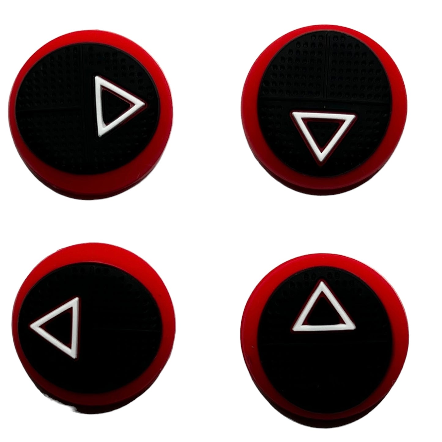 JenDore Triángulo Rojo Negro 4 Piezas Tapas de Agarre de Pulgar de Silicona para Nintendo Switch Pro, PS5, PS4 y Controlador Xbox 360