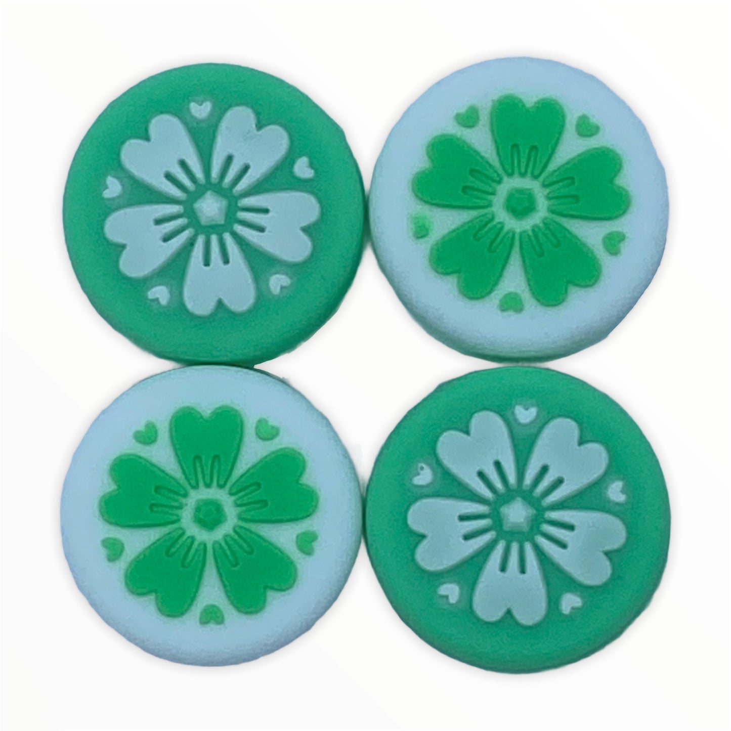 JenDore Green & White 4Pcs Flowers Silicone Thumb Grip Caps for Nintendo Switch