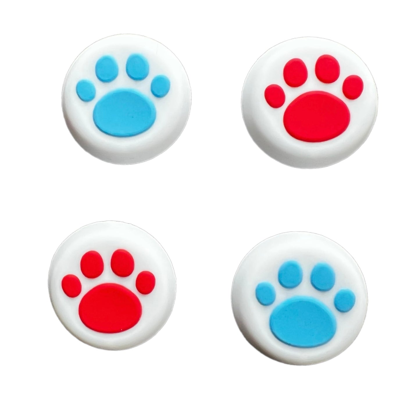 JenDore Red Blue White Paws 4Pcs Silicone Thumb Grip Caps for Nintendo Switch Pro , PS5 , PS4 , and Xbox 360 Controller
