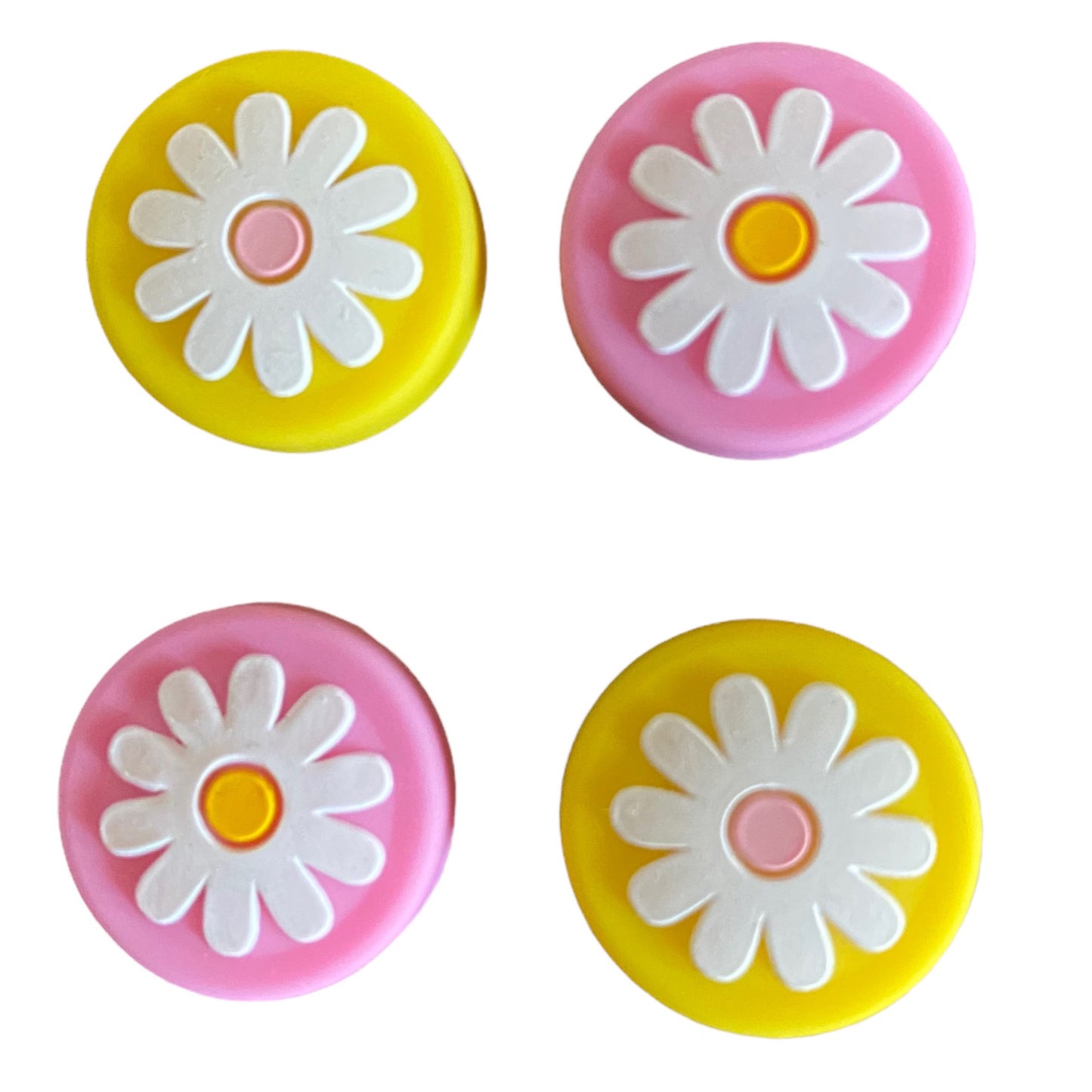 JenDore Pink Yellow Flower 4Pcs Silicone Thumb Grip Caps for Nintendo Switch
