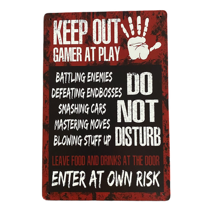 JenDore 12x8 Keep Out Gamer at Play Metal Tin Poster Wall Art Gaming Sign