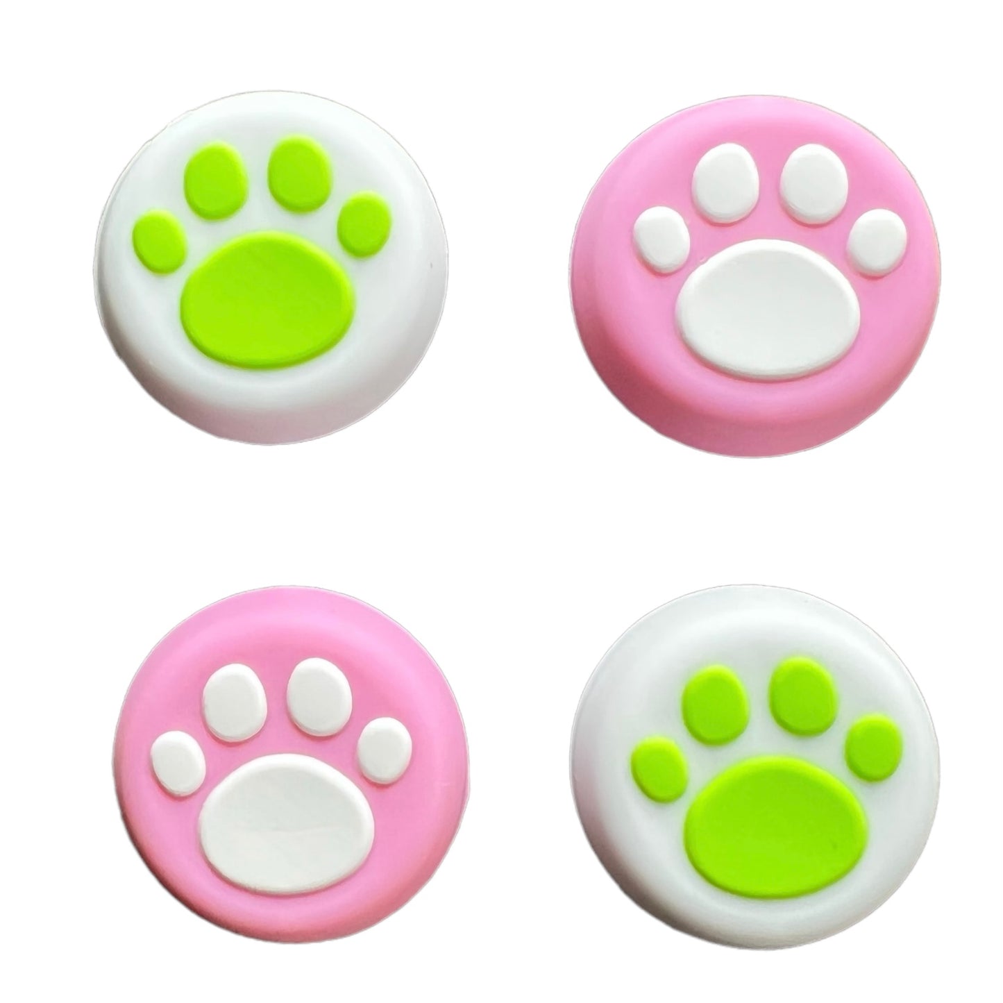JenDore Pink Green White Mix Paws 4Pcs Silicone Thumb Grip Caps for Nintendo Switch Pro, PS5, PS4, and Xbox 360 Controller