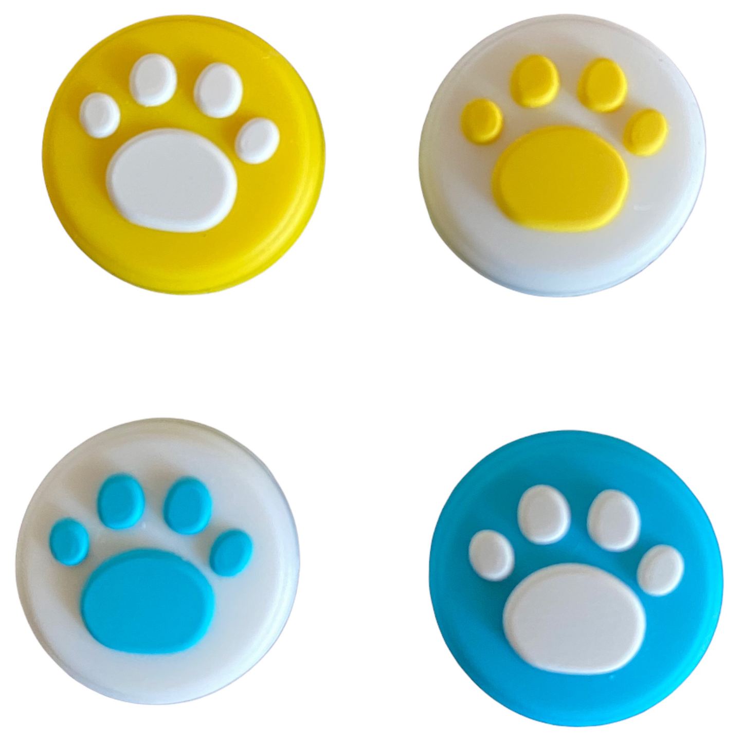 JenDore Blue & Yellow 4Pcs Paw Silicone Thumb Grip Caps for Nintendo Switch / NS Lite